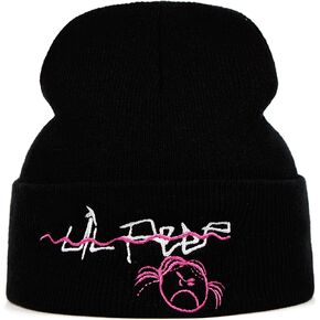 Lil Peep Embroidery Beanie Knitted Hat lil.peep Love Knit Cap Skullies Warm Winter Ski Hip Hop Hat Outdoor Hats-Black