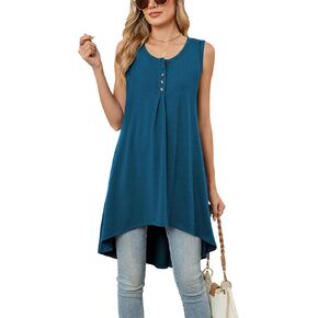Naggoo Women's Summer Sleeveless Tunic Tops Button V Neck High Low Loose Flowy Casual Long Tank Tops
