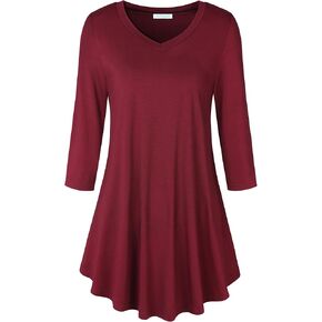 Baishenggt Women's V Neck 3/4 قمم تونك للأكمام للباس طماق غير رسمية قمصان ثنائية الأنيقة