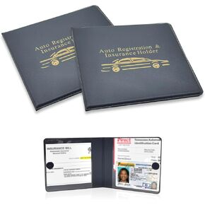 Pack-2 Car Registration and Insurance Card Storage Bag, Vehicle Document Organizer with Transparent Visible Protective Bag, Foldable Driver License Holder, Universal for Cars (Black & Yellow)