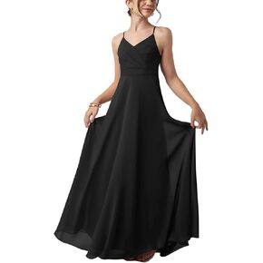 LTW Spaghetti Strap Junior Bridesmaid Dresses Ruched Teen Girl Dresses Chiffon Flower Girl Dresses for Wedding