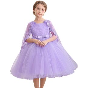 Flower Girl Dress Vintage Fancy Tulle Sparkly Prom Pageant Birthday Party Dresses with Tulle Shawl 4-8 Years