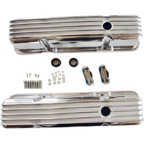 1 Set SHLPDFM Polished Aluminum Finned Tall Valve Covers Fits for SBC Small Block Chevy 283-305-327-350-400