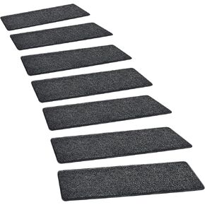 PURE ERA Bullnose Carpet Stair Treads Set Tape Free Non-Slip Indoor Stair Protectors Pet Friendly Rugs Covers Soft Skid Resistant Washable Reusable 9.5" x 30"(2 Pieces,Light Beige)