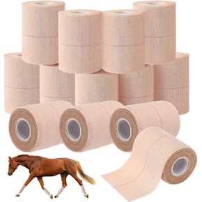 Geiserailie 12 Rolls 4 Inches Elastic Tape Adhesive Elastic Tape Self Adhesive Bandage Wrap Flexible Stretch Bandages for Sports Ankle, Knee and Wrist Sprains Animal Pets, 5 Yards