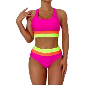 COZYEASE Women's 2 Piece Tankini Set High Waisted Swimsuit Striped Sleeveless Bathing Suit
