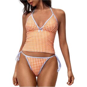 Milumia للسيدات المكون من قطعة بيكيني مجموعة منقوشة طباعة الرسن Tankini مجموعة مع Tie Side Thong