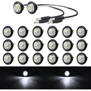 TMH 3/4 Inch Mini White Light 3 LED with Connector Plug Clearance Markers Side Marker Indicator Lights Mini Round Front Rear with Grommet for Truck Trailer Lorry Bus 12V DC (Pack of 20)
