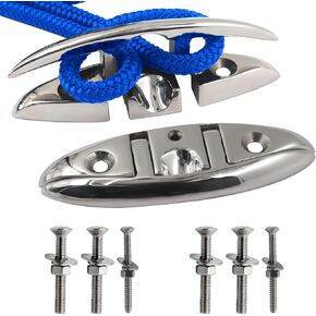 SHENGHUISS 2 Pack 6 Inch Boat Deck Folding Cleat Flip Up Flush Dock Mount Cleat Marine Stainless Steel 316 Mooring Rope Cleat w/Fasteners