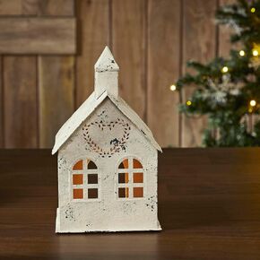 Tealight Holder Metal Village House C Cream 9x5x5