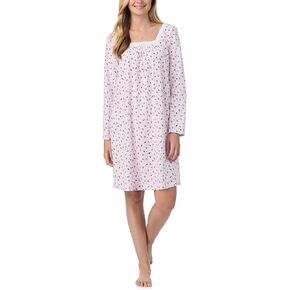 Carole Hochman Women's 38'' Breathable Cotton Jersey Knit Nightgown, Relaxed Fit Long Sleeve Sleepwear with Lace Trim