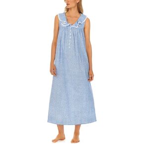 Women's Cotton Long Nightgown, Lace Trim, Button-Front, Soft & Lightweight Sleepwear