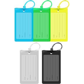 Luggage Tags for Suitcases,5 Pack Luggage Tags for Suitcases Silicone Tags,Waterproof Tags for Suitcase,Clear Colorful Suitcase Bagtags with Name Id Label and Loop for Luggage,Travel Bagtags for Men.