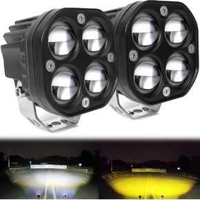 LED Pod Lights Yellow White Double Color LED Driving Lamp Amber Fog Light 3Inch Bumper Lights For Motorcycle Trator Car ATV Pickup Truck Ditch Auxiliary Lights (Pack of 2)