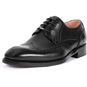 Men's Round Toe Dress Oxfords Shoes Brogue Genuine Leather Lace-Up Oxford Derby Shoes
