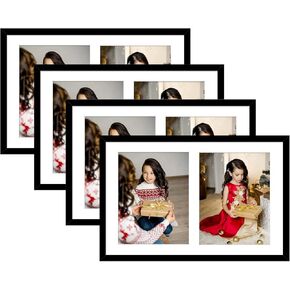 Golden State Art ، 12x19 Black Wood Collage Picture Frame مع حصيرة بيضاء - يعرض صورتين 8x10 - زجاج حقيقي ، شماعات Sawtooth ، علامات التبويب الدوارة - تصاعد الجدار - رائعة للتشاميه ، حفلات الزفاف