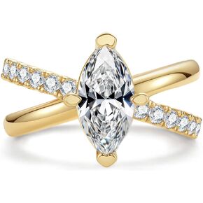2CT/3CT Cubic Zirconia Yellow Gold Engagement Ring Round Cut/Princess Cut/Pear Cut/Emerald Cut 5A Grade Simulant Diamond Wedding Ring CZ Diamond Promise Anniversary Ring for Women