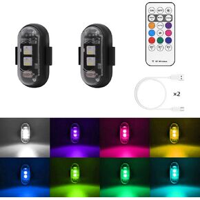 2pcs اللاسلكي LED مصابيح القوية مع التحكم عن بعد ، 8 ألوان مقاومة للماء مضاد للقوة USB LED مصابيح تحذير الطوارئ لدراجة الدراجات النارية للسيارة شاحنة الطائرات بدون طيار