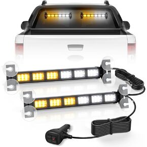 Emergency Dash Strobe Lights for Trucks,36 LED Flashing Warning Hazard Interior Front Rear Windshield Visor Traffic Advisor Light Bars for Construction Vehicles,2 x 12 inch Amber White Safety Lights