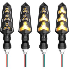 4PCS Motorcycle Turn Signals, 12V Motorcycle Blinkers, Flowing Motorbike Front Rear Indicators, Y Shape LED Turn Signal Light DRL Universal for Motorbike Scooter Off Road (Amber)