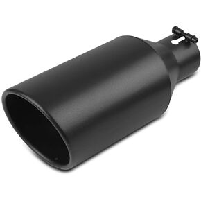 3 inch Inlet Exhaust Tip, 6" Outlet 15" Overall Length Stainless Steel Exhaust Tail Pipe, Bolt-On, Rolled Edge, Slant Sleek Angle Cut, Polished Tailpipe, Black