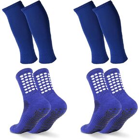 2 Set Grip Soccer Socks and Shin Guard Sleeves Non Slip Soccer Sleeve Socks for Men Women