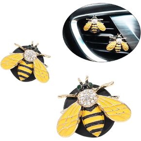 Bling Bumblebee Car Air Freshener Vent Clip,2pcs Cute Yellow Bee Alloy Vent Clips Car Accessories with Rhinestones,Women Car Air Freshener Car Charm