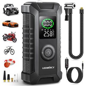 Tire Inflator Portable Air Compressor,LEDMIRCY Portable Air Pump for Car Tires 12V DC Mini Mobile Tire Air Pump with Digital Pressure Gauge Respond Emergency for Car,Pickup,Motorcycle,Bicycle and More