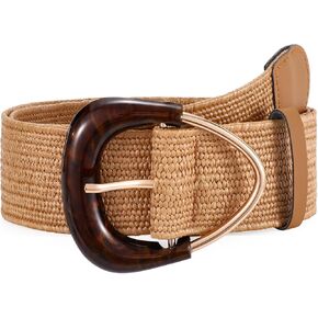 JASGOOD Straw Woven Elastic Waist Belt for Dresses Women Wide Boho Stretch Rattan Belt with Triangle Buckle