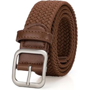 XZQTIVE Women Elastic Braided Belt with Silver Buckle, Woven Stretch Fabric