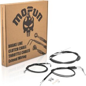 Mofun Throttle and Idle Cable Kit & Clutch Cable & Non-ABS Hydraulic Front Brake Line Compatible with Harley Dyna Low Rider Street Bob Super Glide 2007-2011, for 14"-16" Handlebar Black