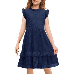 MITILLY Girls Summer Ruffle Dress Elegant Flutter Sleeve A Line Flowy Formal Party Mini Dresses with Pockets 6-13 Years