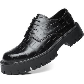 Men's Printed Leather Platform Oxford Dress Shoes Classic Lace Up Anti-Slip Lug Sole Block Heel Formal Oxfords for Wedding Office Business