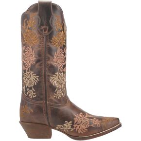 Laredo Womens Sylvan Floral Embroidery Snip Toe Casual Boots Mid Calf Low Heel 1-2" - Brown