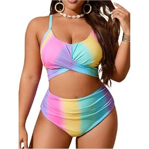 Gorglitter Women's Plus Bikini عالية الخصر وضعت قطعة من قطعتين من ملابس السباحة بدلات الاستحمام