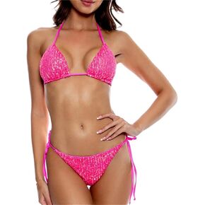 Shiny Sexy Side Lace-up Thong Triangle Bikini Set Bathing Suit Women Two Piece Glitter Sequin Halter Bikini Swimsuit