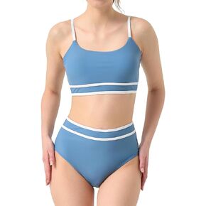 karrack Women's High Waisted Bikini Set Two Piece Swimsuits Color Block Adjustable Straps Bathing Sporty Suits