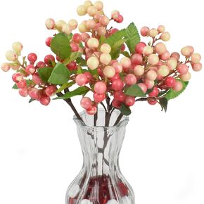 Huianer الاصطناعي التوت 4pcs مزيفة الوردي الأبيض بيري لايف الفواكه عيد الميلاد زهور محاكاة التوت المزيفة لحفل الزفاف باقة الزفاف باقة منزل المطبخ