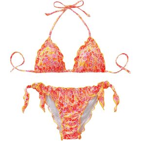 COZYEASE Women's 2 Piece Bikini Sets Floral Boho Halter Triangle Bathing Suit Tie Side Cheeky Swimsuits