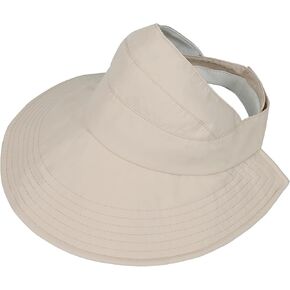 Wide Brim Sun Hat for Women, Hollow Top Sun Visor Foldable UV Protection Beach Ponytail Cap for Summer