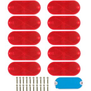 10 Pack Oval Reflectors White Self Adhesive Or Drill Mount Quick Mount for Driveway Fence Gate Posts Trailers Safety Reflectors Automobiles Boats Mailboxes Reflector