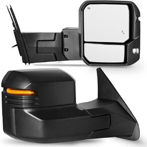 مرآة القطر لـ Toyota 2007-2021 Tundra & 2008-2017 Sequoia مع إشارة تشغيل/ضوء التشغيل ، زجاج الطاقة ، وظيفة ساخنة ، أعمى.
