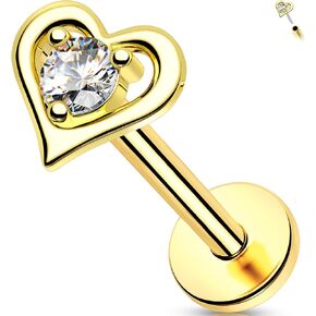 Melighting 14K Solid Gold Helix Heart/Star Threadless Earring 16G 6/8 mm Titanium Push In Flat Back Cartilage Earring With Clear CZ