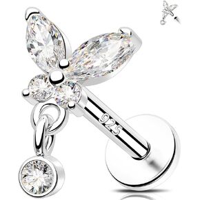Meiighting 16g Sterling Silver 925 Butterfly Helix arring inring intern strail stompress repring repring 6/8 mm dangle arring arring cz tragus roping for women