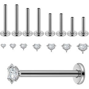 8pcs 16g أنف رينغز ترصيع الفولاذ المقاوم للصدأ الأزرار الأقراط غضروف الأنف مجوهرات مع الزركون (6/8/10/12mm)