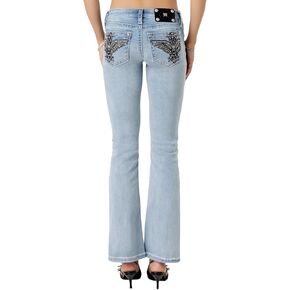 Miss Me Women's Wings Wings Stitch Jeans Bootcut Jeans منخفضة الارتفاع