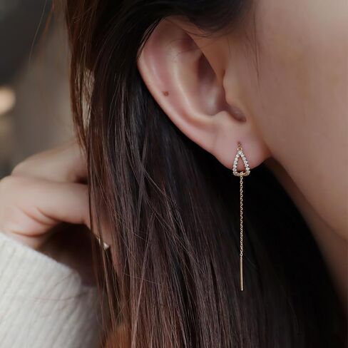 FUNYCEHN S925 Sterling Silver Threader Earrings for Women Dainty Long Chain Ear Line with Cubic Zirconia Elegant Dangle Tassel Earrings Heart Earring Wedding Jewelry Christmas Graduation Gifts for Her in Saudi Arabia