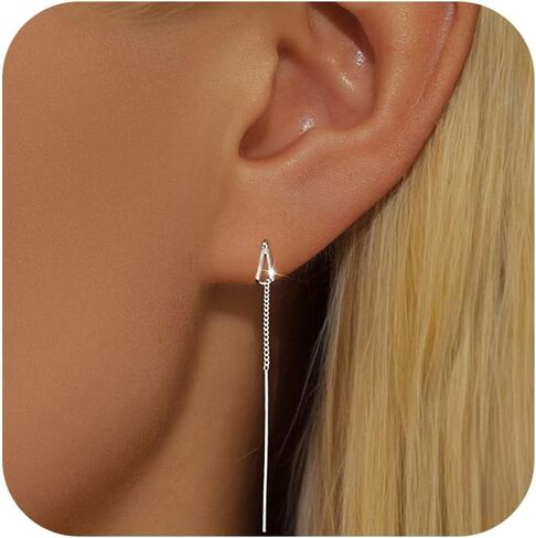 FUNYCEHN S925 Sterling Silver Threader Earrings for Women Dainty Long Chain Ear Line with Cubic Zirconia Elegant Dangle Tassel Earrings Heart Earring Wedding Jewelry Christmas Graduation Gifts for Her in Saudi Arabia