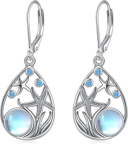 Beach Larimar Earrings for Women Sterling Silver Starfish/Dolphin/Turtle/Jellyfish/Mermaid Teardrop Earrings in Kuwait