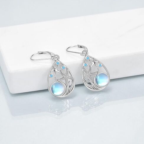 Beach Larimar Earrings for Women Sterling Silver Starfish/Dolphin/Turtle/Jellyfish/Mermaid Teardrop Earrings in Kuwait